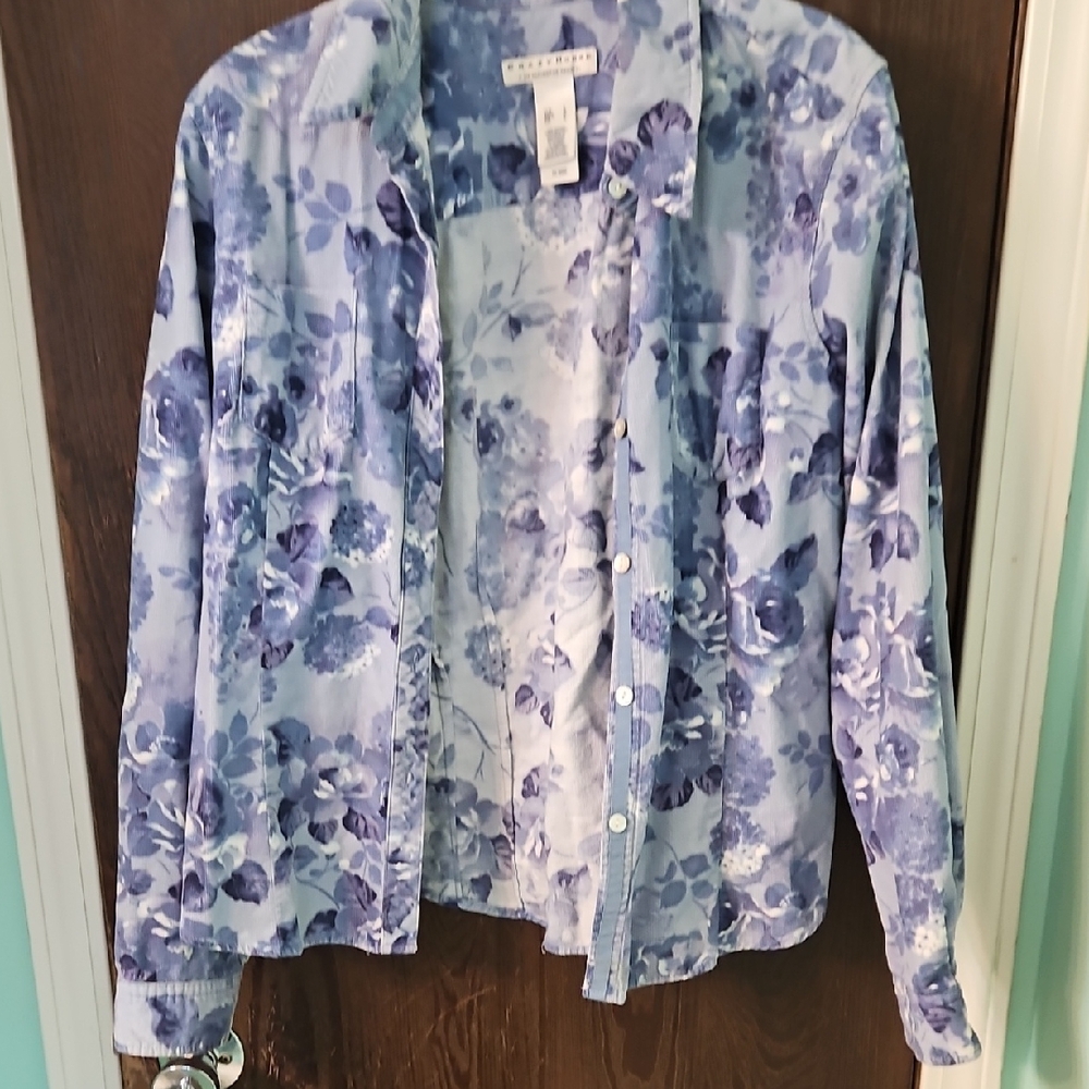Liz Claiborne Crazy Horse Blue Floral Shirt